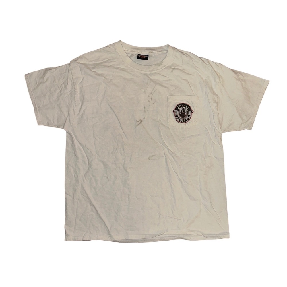 Harley Davidson Sturgis MI Graphic Pocket T-Shirt White Mens Large Distressed